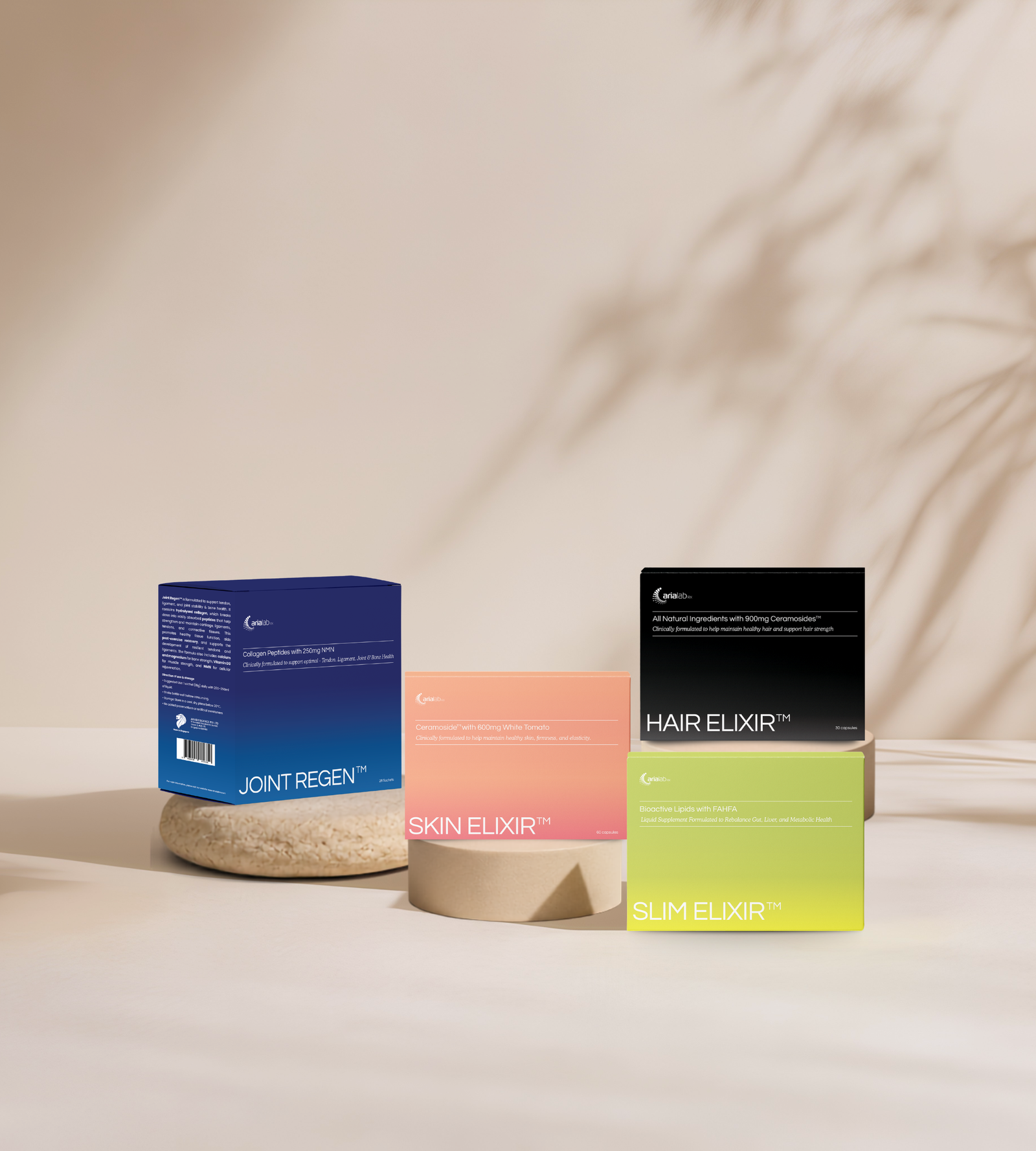 ArialabRx supplement products beside a glass